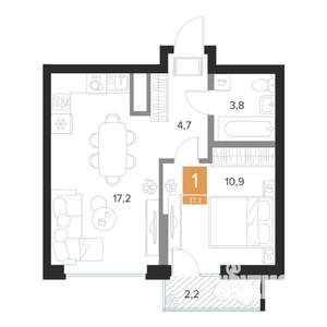 1-к квартира, вторичка, 37м2, 14/16 этаж
