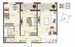 3-к квартира, вторичка, 55м2, 17/19 этаж