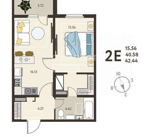 1-к квартира, вторичка, 42м2, 1/18 этаж