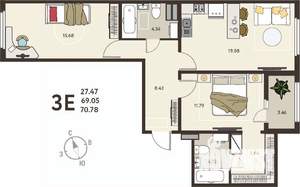 2-к квартира, вторичка, 71м2, 6/18 этаж