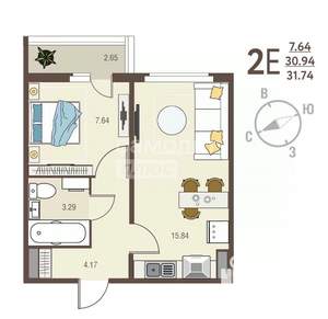 1-к квартира, вторичка, 32м2, 9/17 этаж