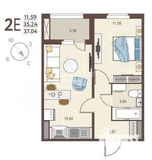 1-к квартира, вторичка, 40м2, 15/17 этаж