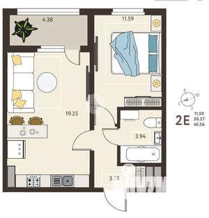 1-к квартира, вторичка, 41м2, 12/18 этаж