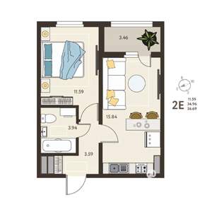 1-к квартира, вторичка, 37м2, 10/18 этаж