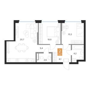 2-к квартира, вторичка, 57м2, 9/16 этаж