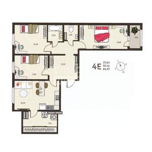 3-к квартира, вторичка, 85м2, 15/18 этаж