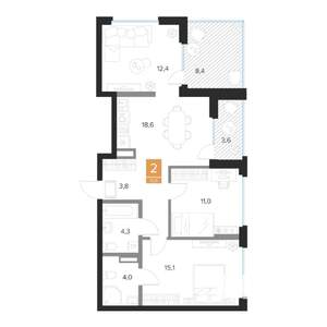 2-к квартира, вторичка, 74м2, 8/16 этаж