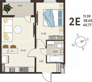 1-к квартира, вторичка, 41м2, 9/18 этаж