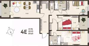 3-к квартира, вторичка, 90м2, 6/18 этаж