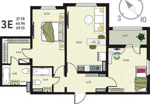 2-к квартира, вторичка, 69м2, 17/18 этаж