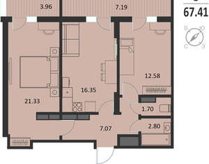 2-к квартира, вторичка, 67м2, 16/16 этаж