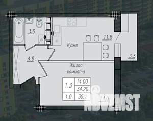 1-к квартира, строящийся дом, 35м2, 10/10 этаж