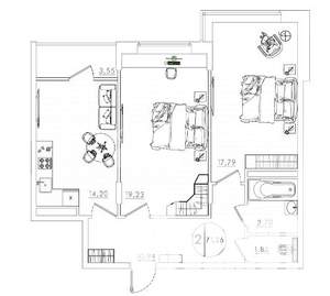 2-к квартира, вторичка, 72м2, 1/10 этаж