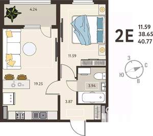 1-к квартира, вторичка, 41м2, 17/18 этаж