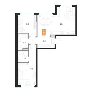 2-к квартира, вторичка, 72м2, 3/16 этаж