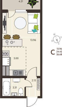 Студия квартира, вторичка, 27м2, 5/18 этаж