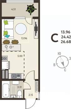 Студия квартира, вторичка, 27м2, 9/18 этаж