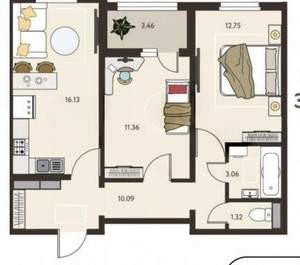 2-к квартира, вторичка, 56м2, 14/17 этаж