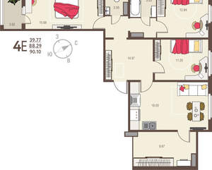 3-к квартира, вторичка, 90м2, 8/17 этаж
