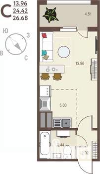 Студия квартира, вторичка, 27м2, 4/17 этаж