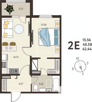 1-к квартира, вторичка, 42м2, 3/18 этаж