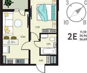 1-к квартира, вторичка, 37м2, 4/18 этаж