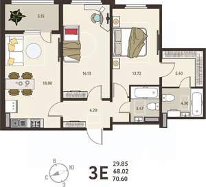 2-к квартира, вторичка, 71м2, 9/18 этаж