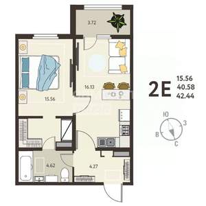 1-к квартира, вторичка, 42м2, 5/18 этаж