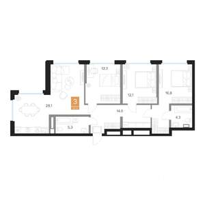 3-к квартира, вторичка, 93м2, 13/16 этаж