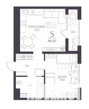1-к квартира, вторичка, 47м2, 6/6 этаж