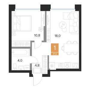 1-к квартира, вторичка, 38м2, 2/16 этаж