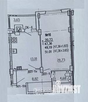 1-к квартира, вторичка, 51м2, 2/10 этаж
