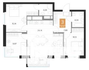 3-к квартира, вторичка, 77м2, 3/9 этаж