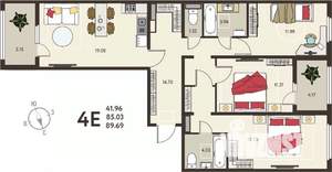 3-к квартира, вторичка, 90м2, 10/18 этаж