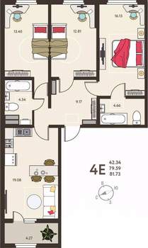 3-к квартира, вторичка, 82м2, 11/18 этаж