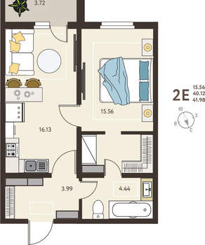 1-к квартира, вторичка, 42м2, 8/18 этаж