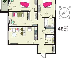 3-к квартира, вторичка, 88м2, 4/18 этаж