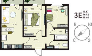 2-к квартира, вторичка, 48м2, 16/18 этаж