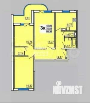 3-к квартира, вторичка, 77м2, 17/17 этаж