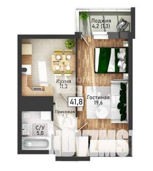 1-к квартира, вторичка, 42м2, 2/22 этаж