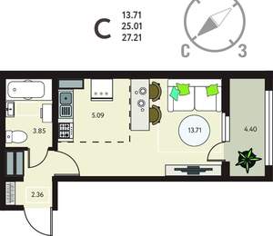 Студия квартира, вторичка, 27м2, 9/18 этаж