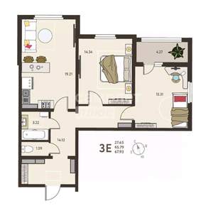 2-к квартира, вторичка, 66м2, 5/18 этаж