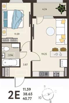 1-к квартира, вторичка, 41м2, 1/18 этаж
