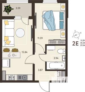 1-к квартира, вторичка, 37м2, 5/18 этаж