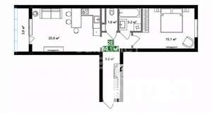 2-к квартира, сданный дом, 57м2, 1/10 этаж