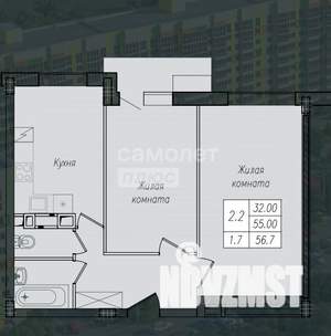 2-к квартира, вторичка, 56м2, 8/10 этаж