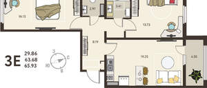 2-к квартира, вторичка, 66м2, 11/18 этаж