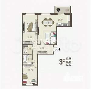 2-к квартира, вторичка, 66м2, 10/11 этаж