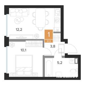 1-к квартира, вторичка, 31м2, 8/16 этаж
