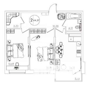 2-к квартира, вторичка, 64м2, 6/11 этаж
